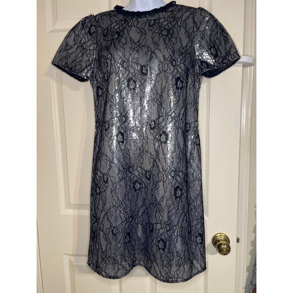 Michael Kors Dresses & Skirts - NWT Michael Kors Black Lace Lined Silver Sequin Dress Size Medium